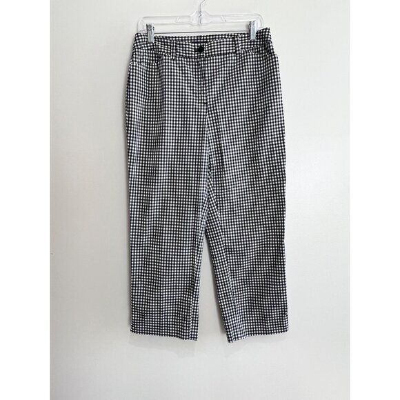 Jones New York Gingham Cropped Pants Womens 6 Black Cottage Core Retro - Picture 1 of 6